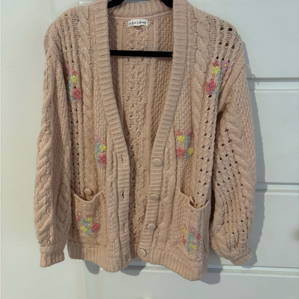 For Love and Lemons Amaryllis Button Down Cardigan Pink XXS